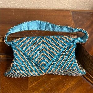 🔥Vintage blue/tan K.C. Malhan Beaded Purse Bag Rare!! EASTER SALE